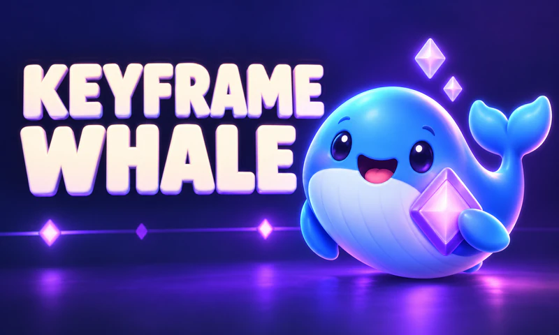 A cheerful blue Keyframe Whale holding a purple gem