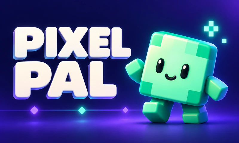 A cheerful mint Pixel Pal mascot waving