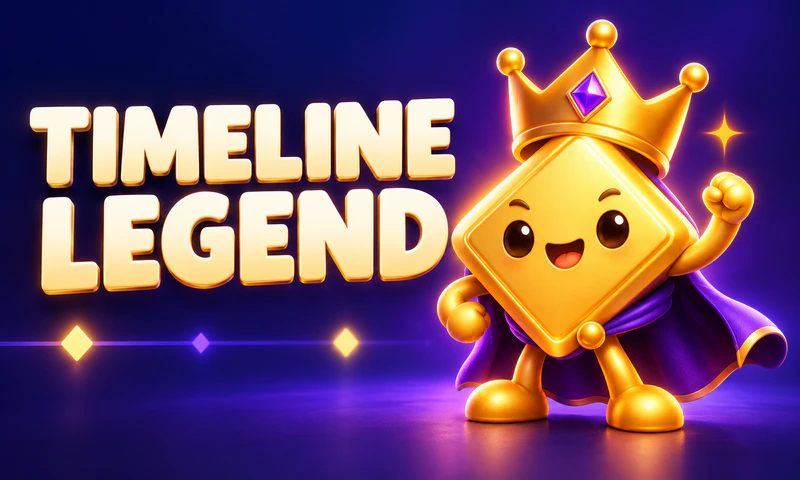 A crowned golden Timeline Legend mascot with a cape