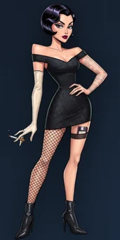 The noir character as drawn, on a dark background
