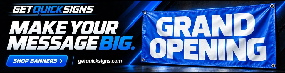 Make your message big. Design a custom vinyl banner at GetQuickSigns.